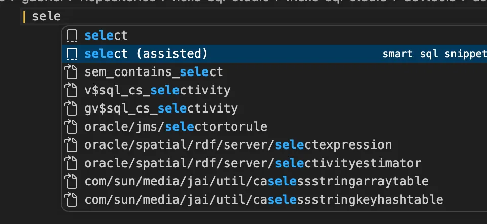 Nexo SQL Studio worksheet showing AI-assisted Oracle SQL generation suggestions in VS Code.