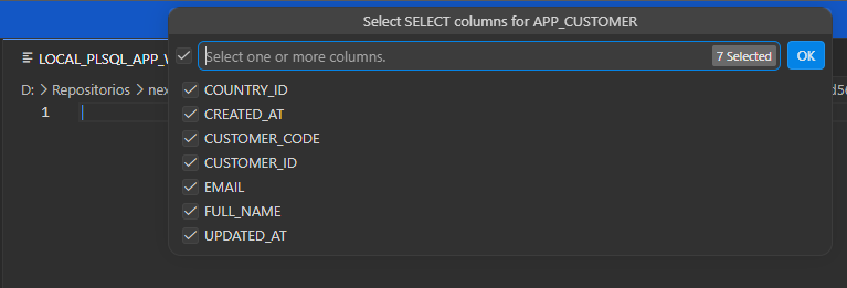 Assisted select statement generation with easy column and join selections.