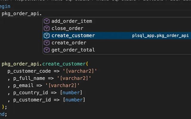 Comprehensive autocompletion for common snippets, function parameters with default values and much more.