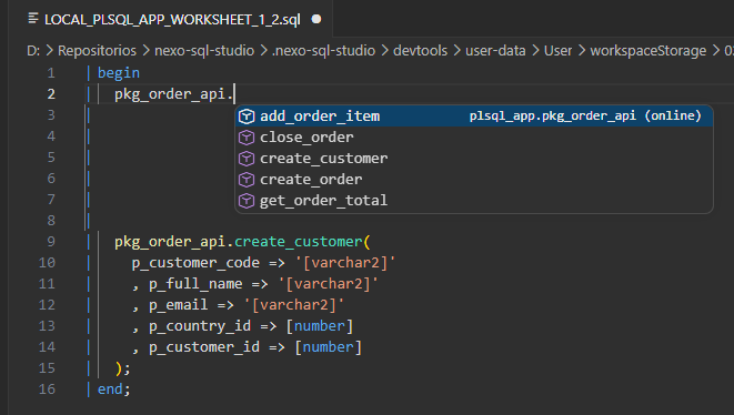 Comprehensive autocompletion for common snippets, function parameters with default values and much more.