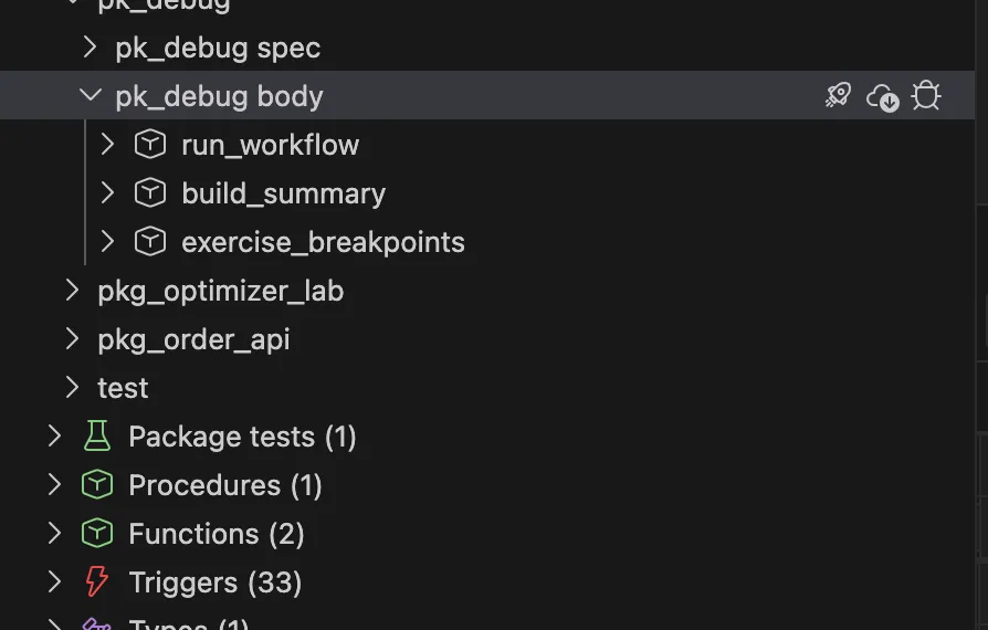 Oracle schema object explorer tree view