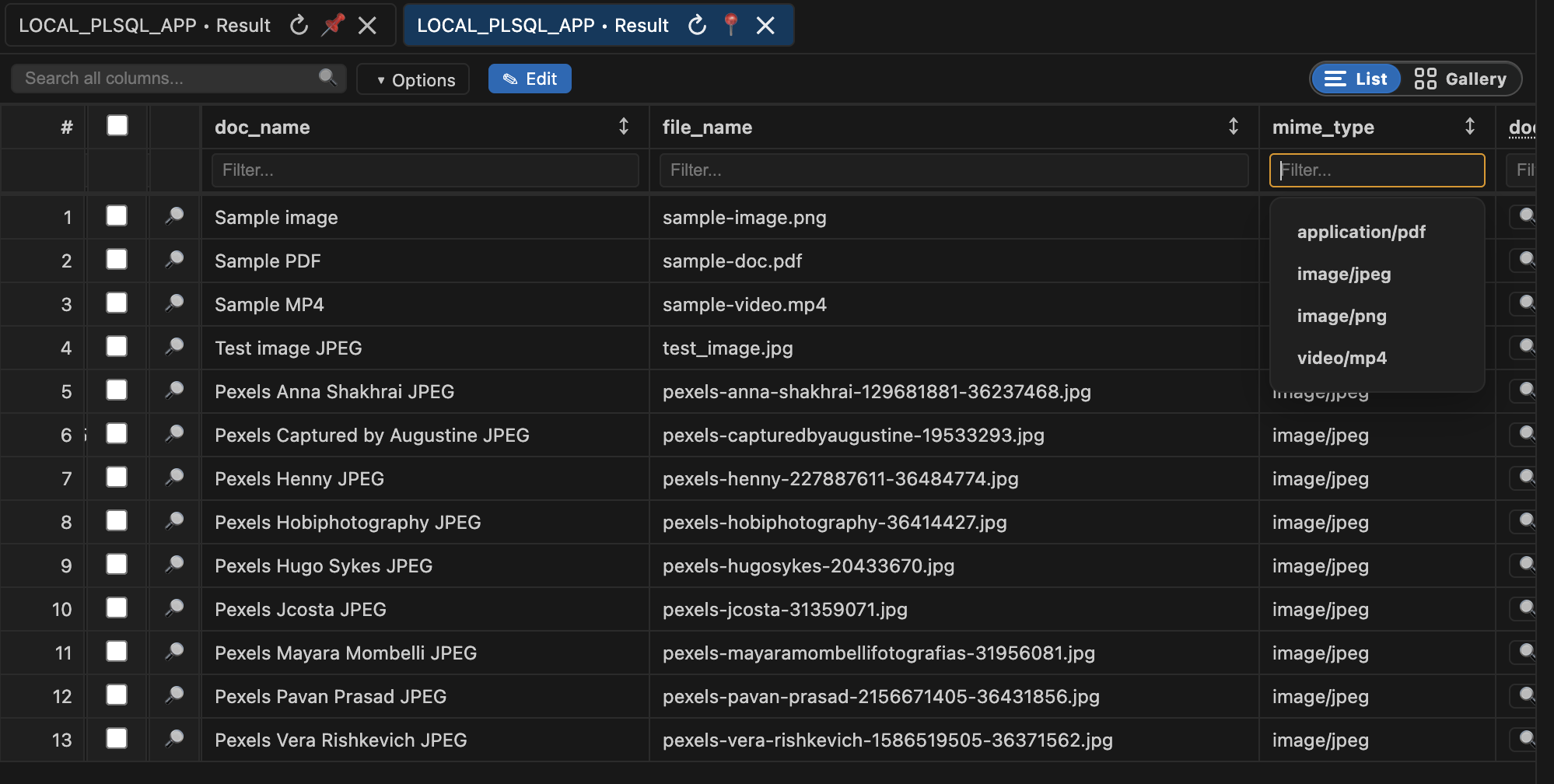 Query results grid in VS Code